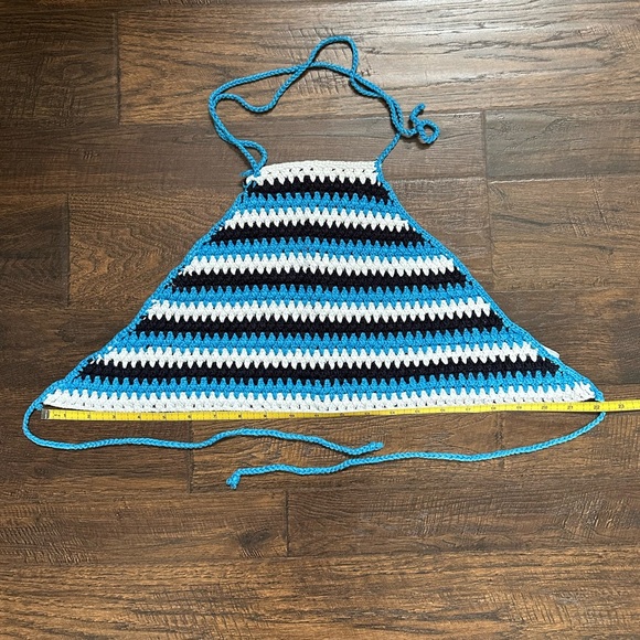 BP Crochet Zig Zag Stripe Tie Back Halter Crop Top Blue small USED FLAWED - Picture 2 of 13